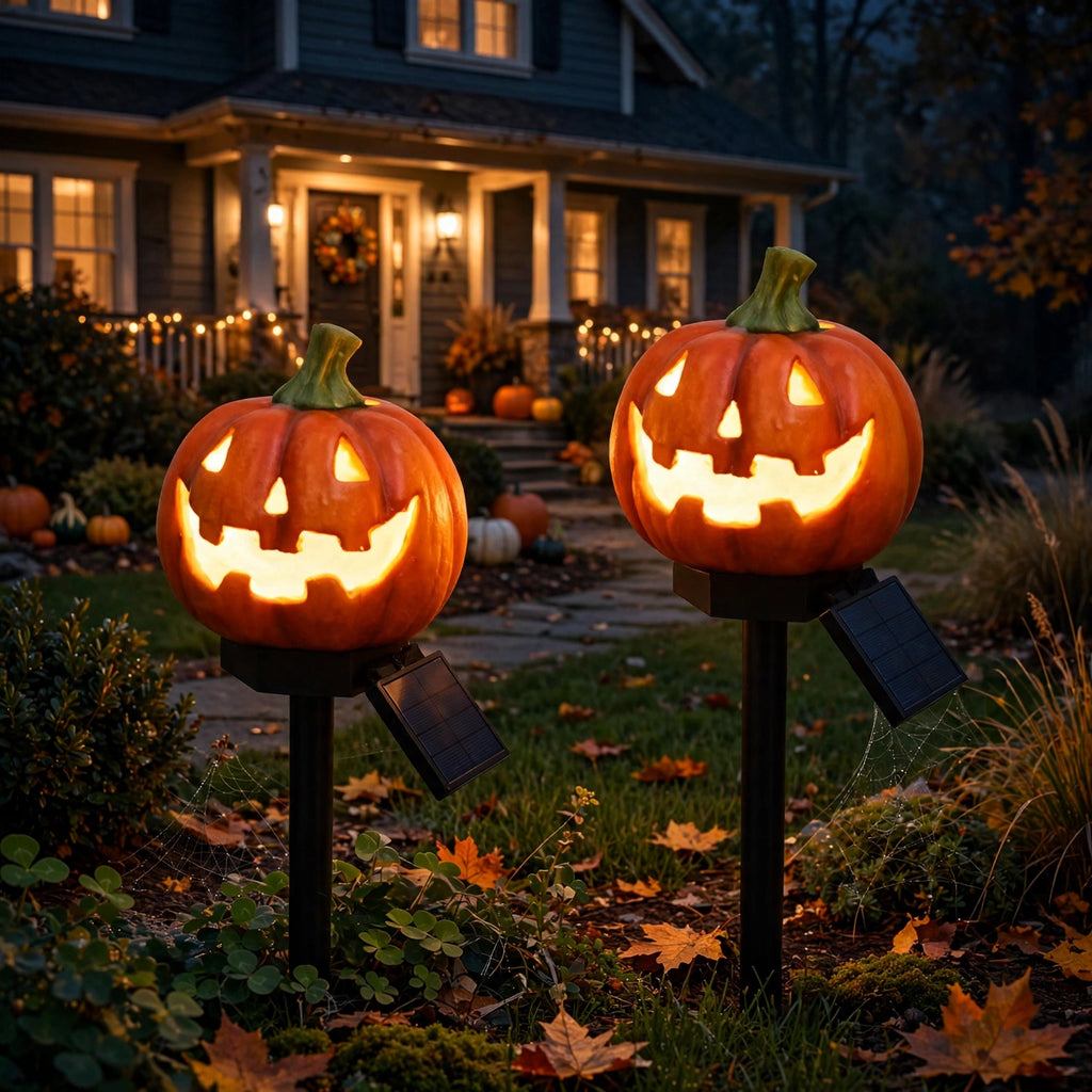 Solar Halloween Lights – Jack O' Lantern Pumpkin Stake Lights, Outdoor Halloween Decorations for Yard & Pathway