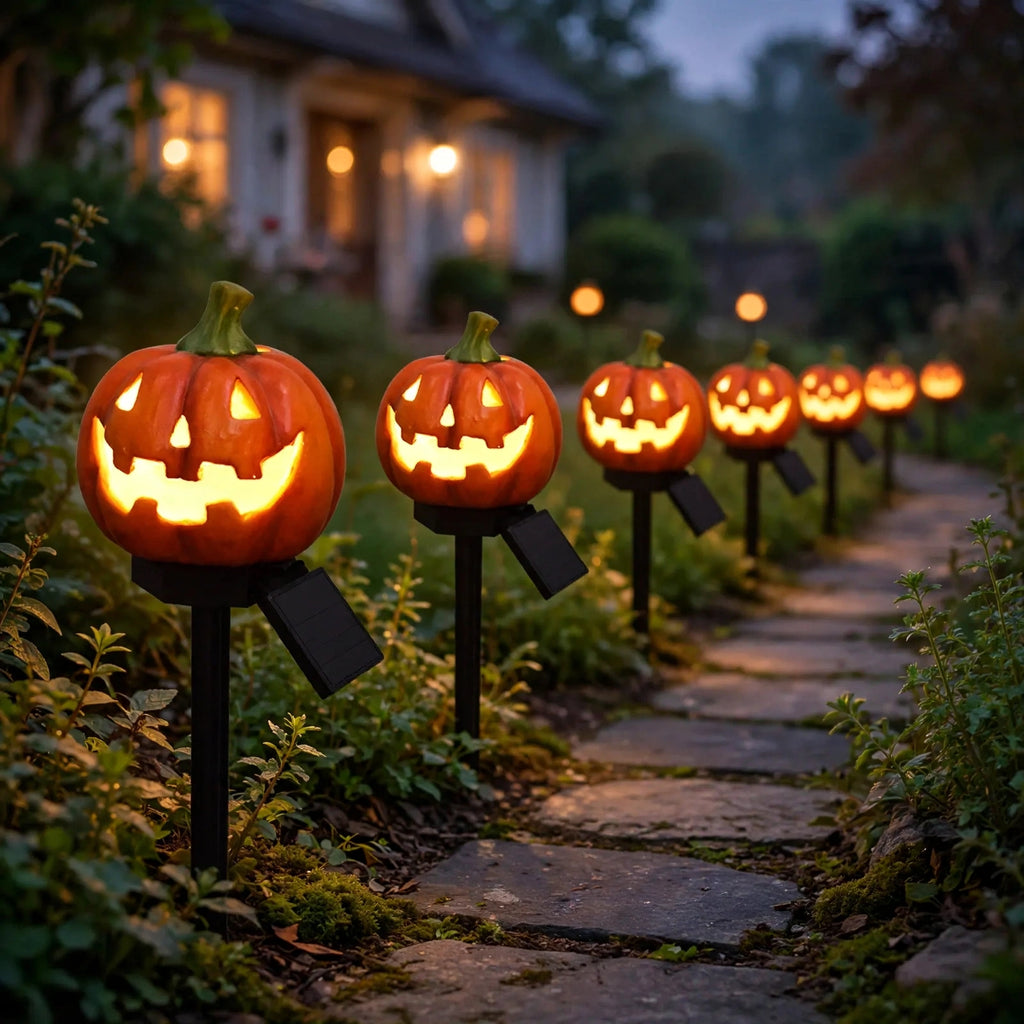 Solar Halloween Lights – Jack O' Lantern Pumpkin Stake Lights, Outdoor Halloween Decorations for Yard & Pathway
