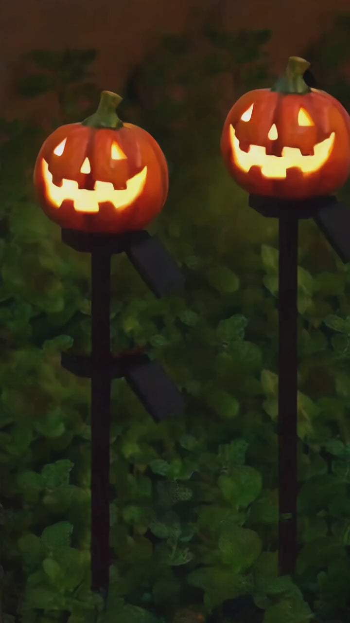 Solar Halloween Lights – Jack O' Lantern Pumpkin Stake Lights, Outdoor Halloween Decorations for Yard & Pathway